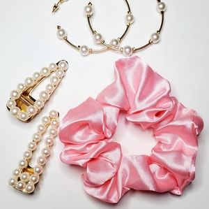 Hand made light pink scrunchie.